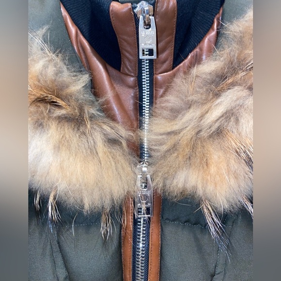 NICOLE BENISTI‎ Courvechal leather&Fox Fur-Trim Chevron Down parka Coat sz small - Picture 11 of 17